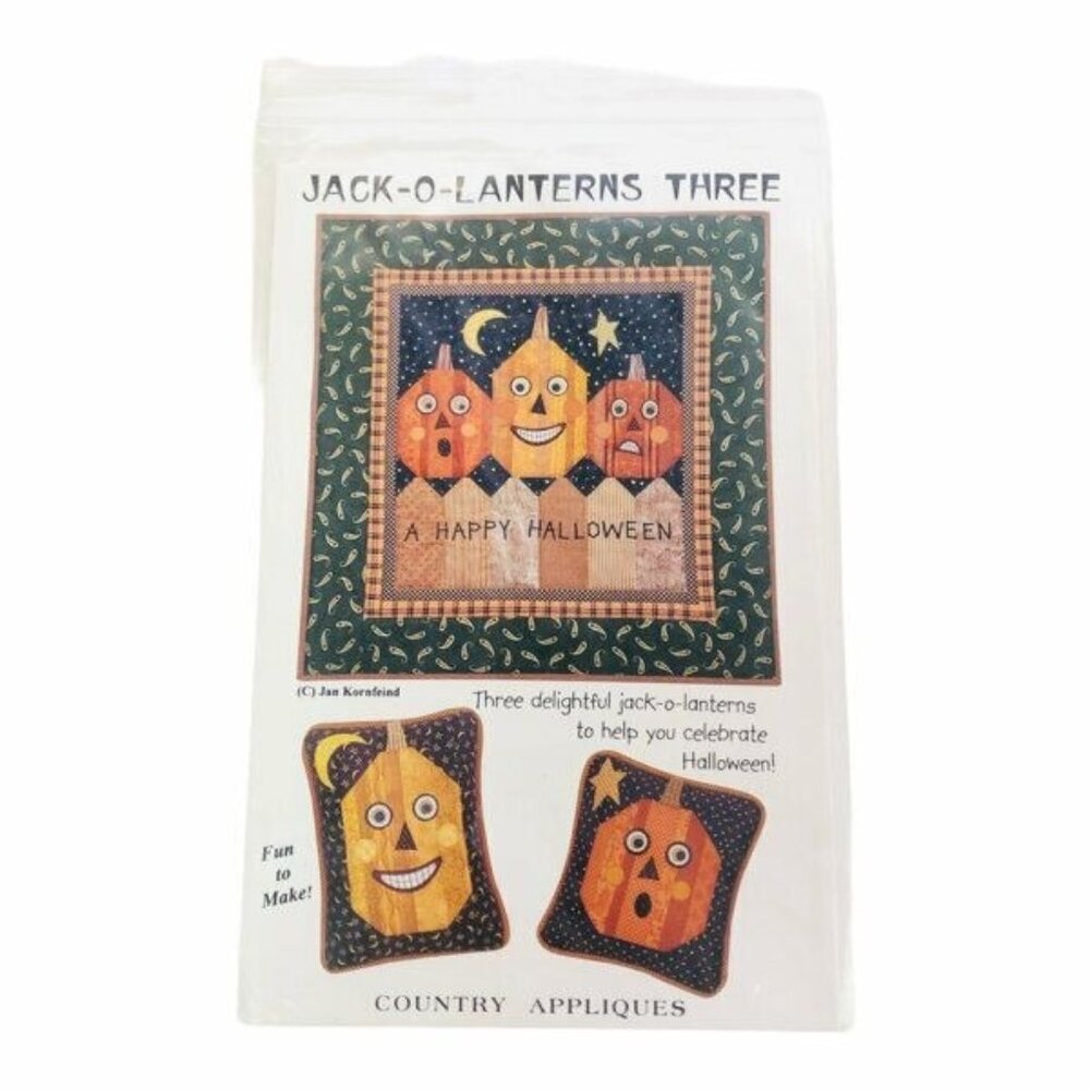 Country Appliques Sewing Pattern Jack-O-Lanterns Three Pillows Quilt Home Decor